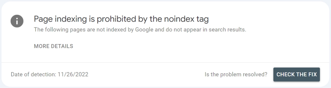 Check if the page has the meta tag "Noindex"