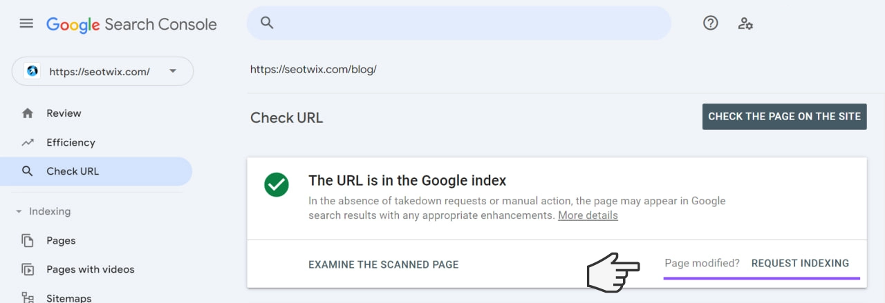 If you have revised a page or want to trigger crawling and indexing of new content, you request it in the Google Search Console review tool.