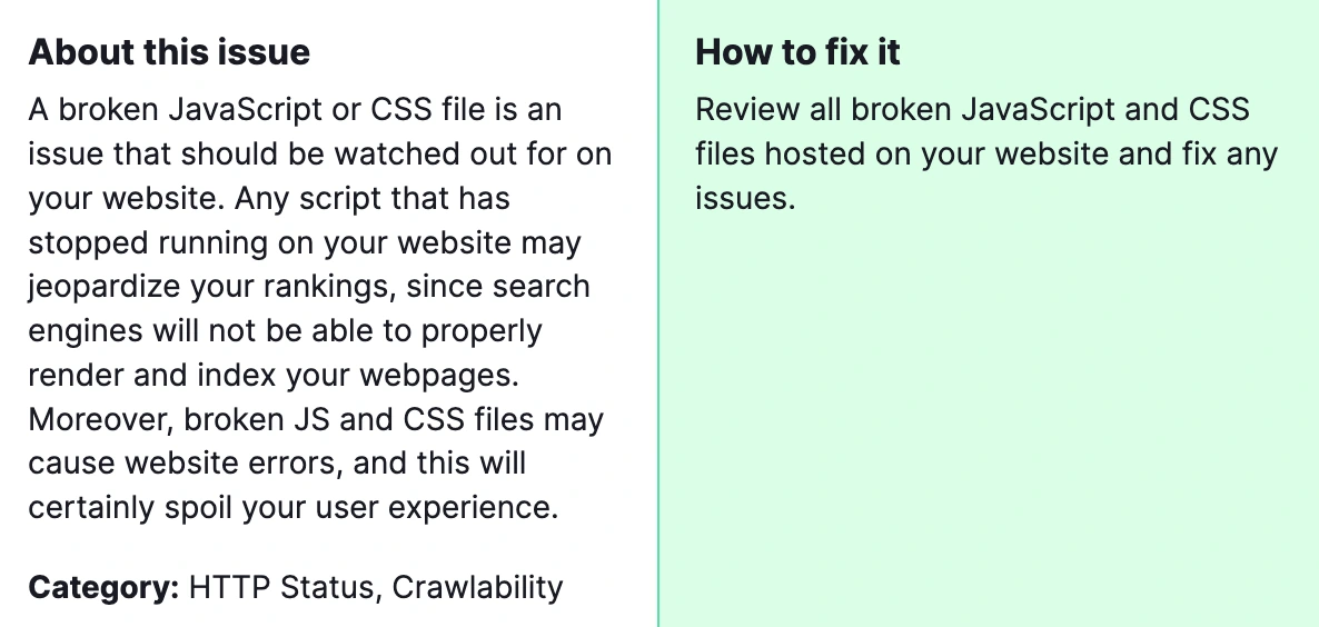 Semrush audit Issues with broken internal JavaScript and CSS files