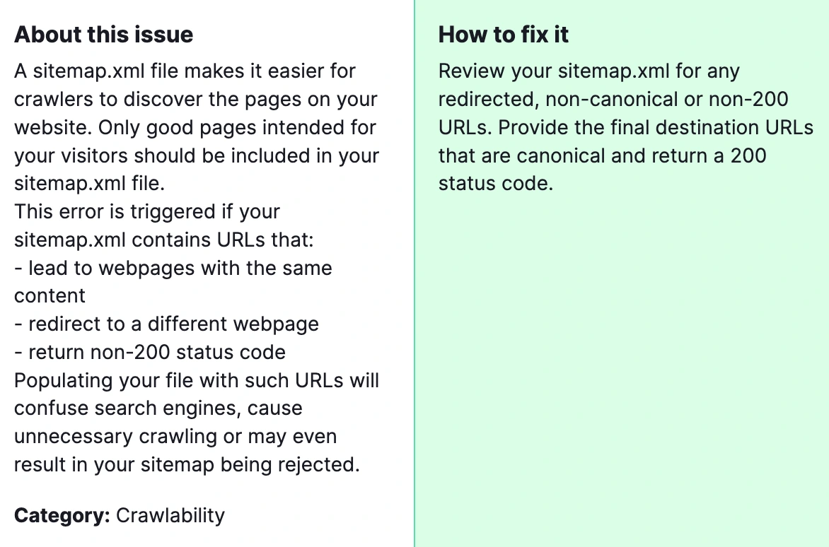 How to fix "Incorrect Pages Found in Sitemap.xml"