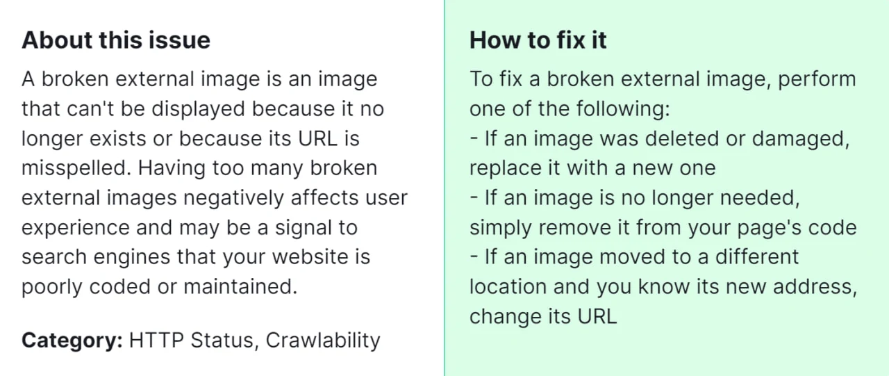 How to Fix the Issue "External Images are Broken" Detected by a Semrush Audit