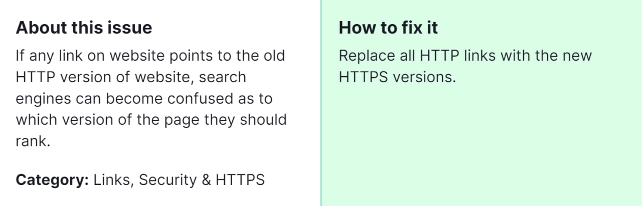 How to Fix the Issue “Links on HTTPS Pages Lead to HTTP Page" Detected by a Semrush Audit: