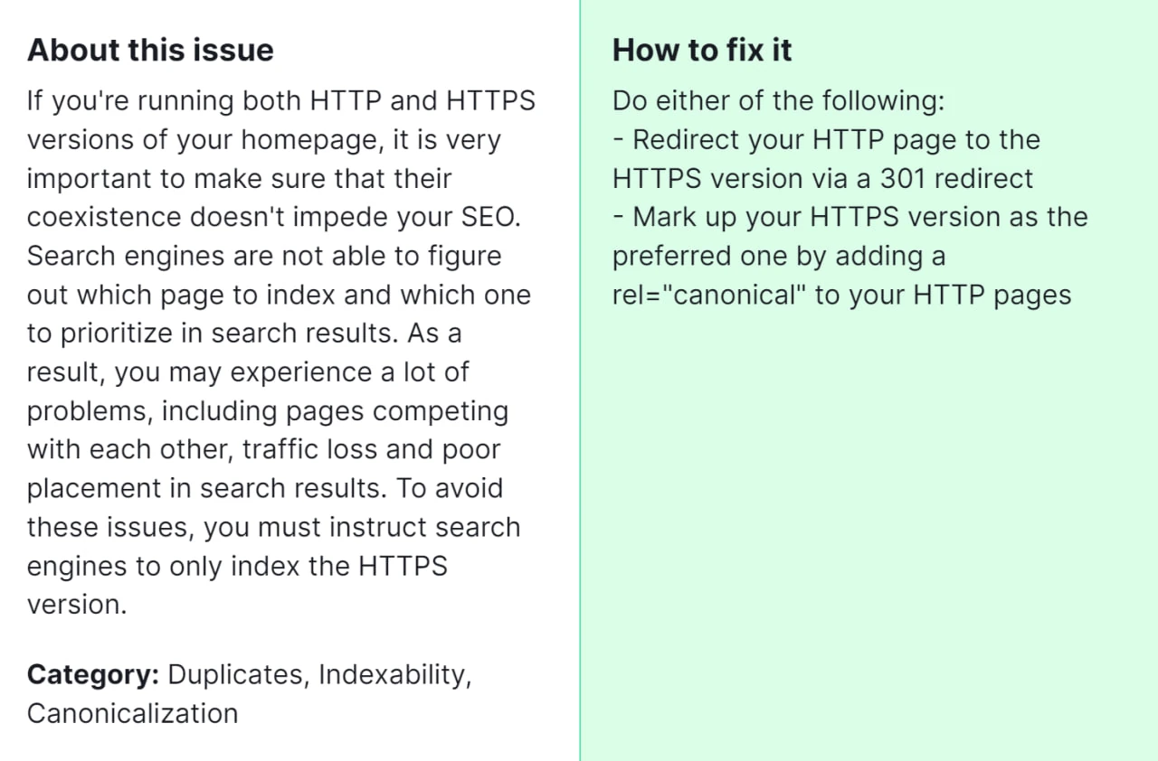 No redirect or canonical to HTTPS homepage from HTTP version