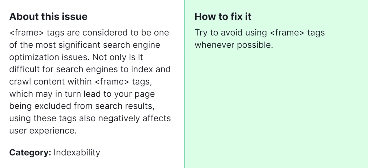 How to Fix "Pages Contain Frames" Detected by a SEMrush Audit