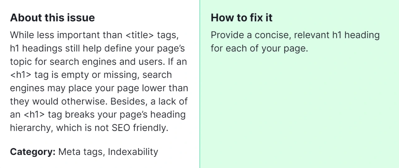 How to Fix Issue "Pages Don't Have an H1 Heading" from Semrush Audit 