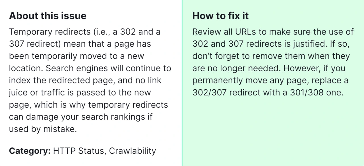How to Fix "URLs With a Temporary Redirect" from Semrush Audit