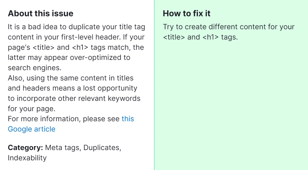 How to Fix “Page Has Duplicate H1 and Title Tags” Detected by a SEMrush Audit: